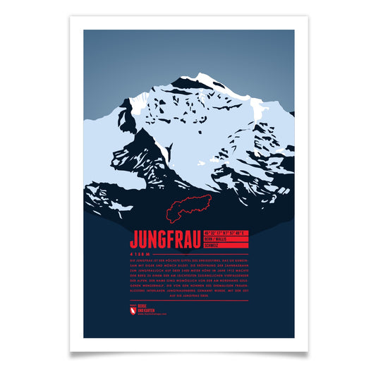 Jungfrau als illustrierter Druck von Marmota Maps (4158 m, Berner Alpen)