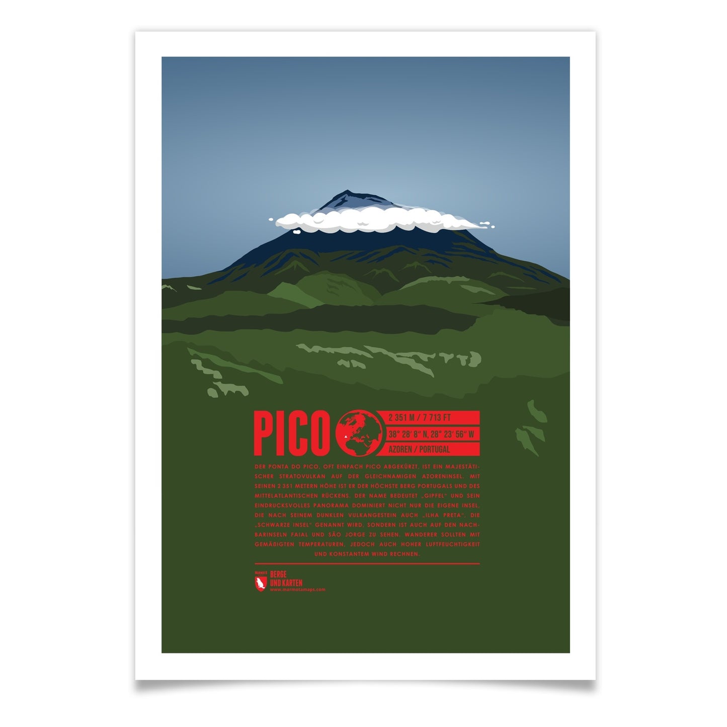 Pico als illustrierter Druck von Marmota Maps