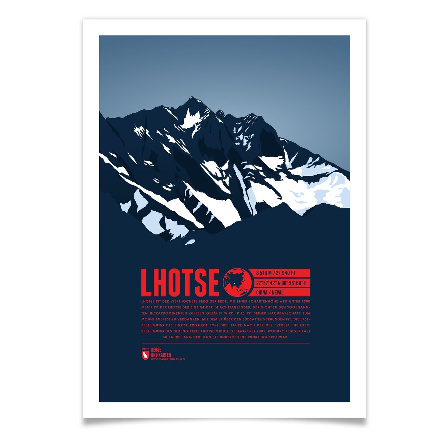 Lhotse als illustrierter Druck von Marmota Maps (8516 m, Himalaya)