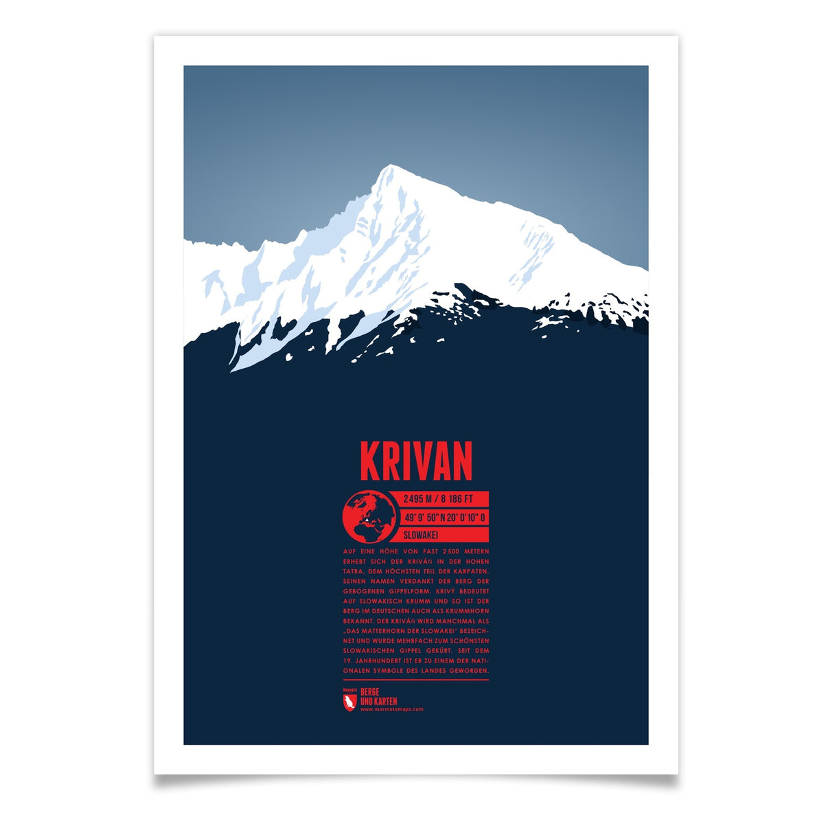 Krivan als illustrierter Druck von Marmota Maps (2495 m, Hohe Tatra)