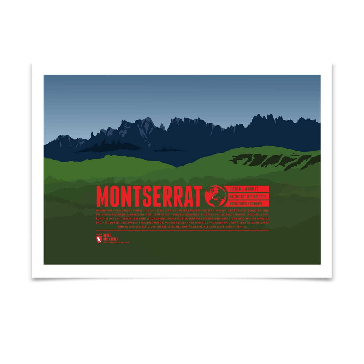Montserrat als illustrierter Druck von Marmota Maps (1236 m, Katalanisches Vorküstengebirge)