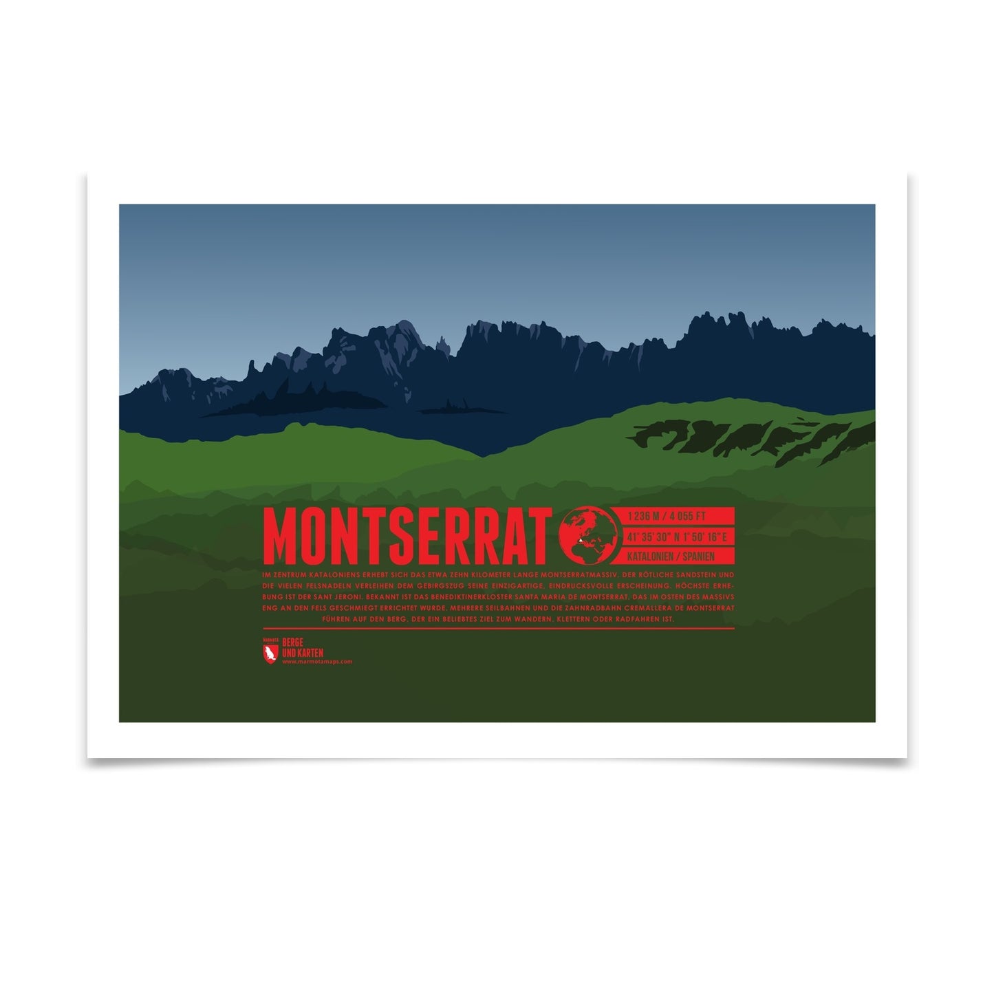 Montserrat als illustrierter Druck von Marmota Maps (1236 m, Katalanisches Vorküstengebirge)