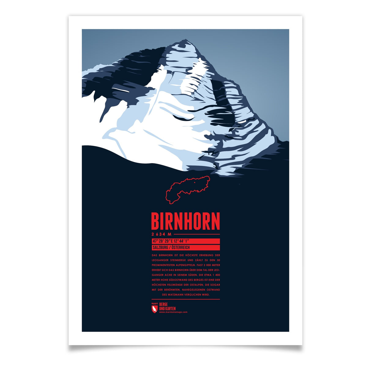 Birnhorn als illustrierter Druck von Marmota Maps (2634 m, Steinberge und östliche Chiemgauer Alpen)