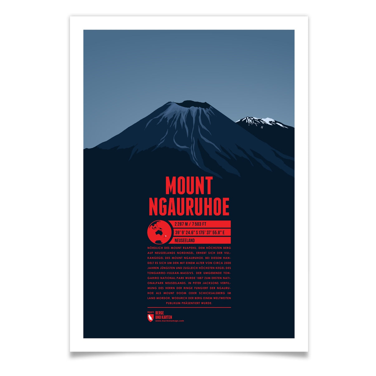 Mount Ngauruhoe als illustrierter Druck von Marmota Maps (2287 m)