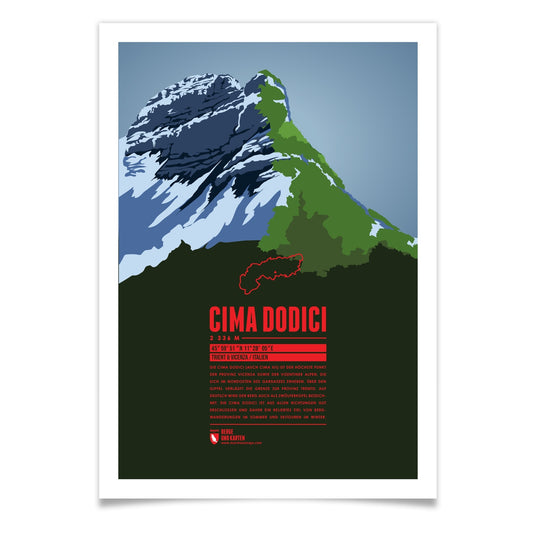 Cima Dodici als illustrierter Druck von Marmota Maps (2336 m, Vizentiner Alpen)