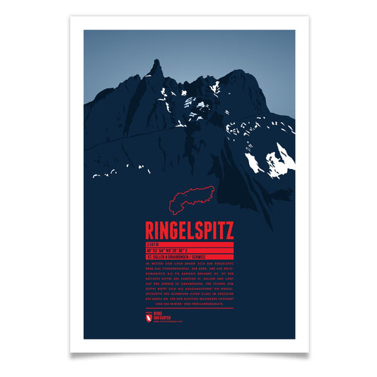 Ringelspitz als illustrierter Druck von Marmota Maps (3247 m, Glarner Alpen)