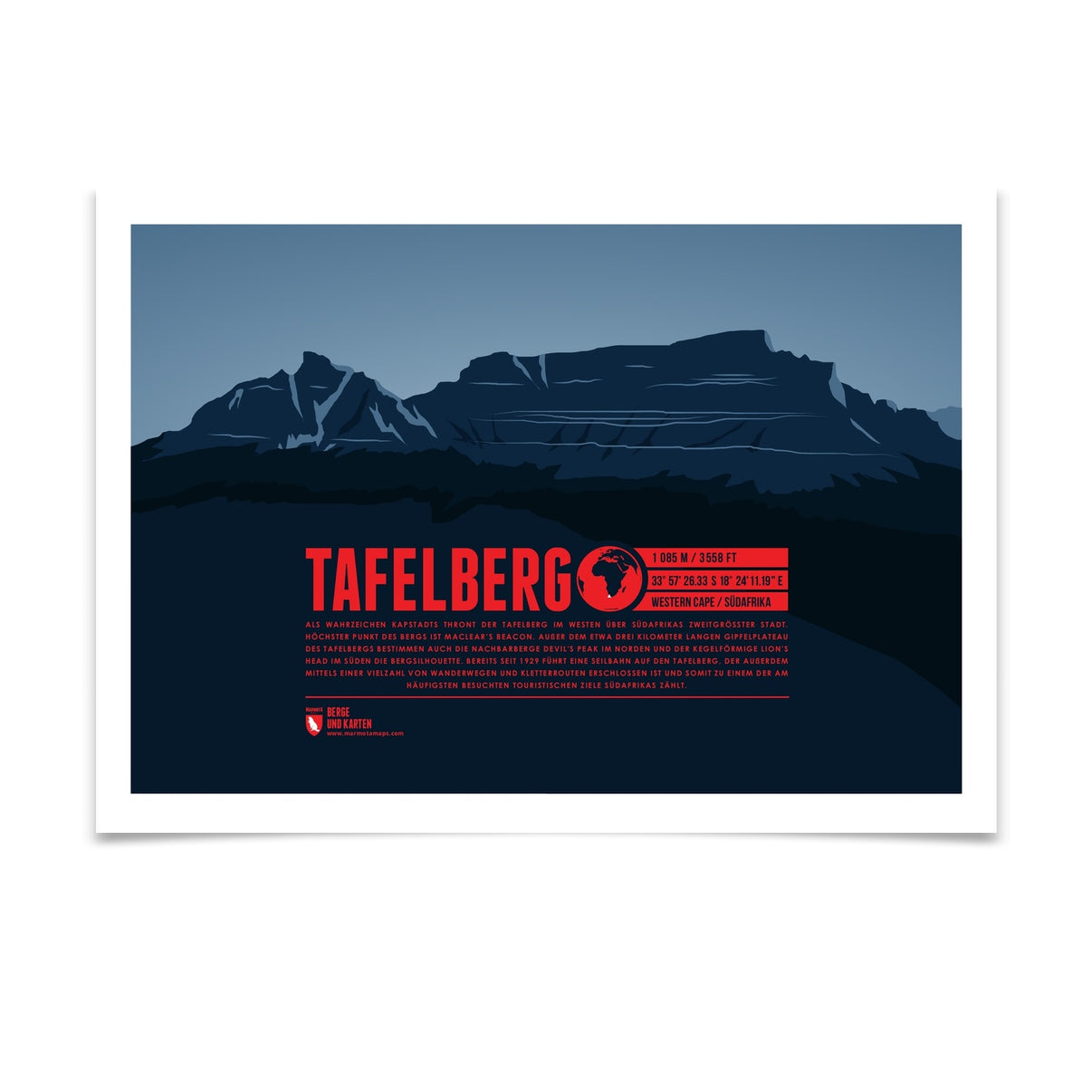 Tafelberg als illustrierter Druck von Marmota Maps (1085 m)