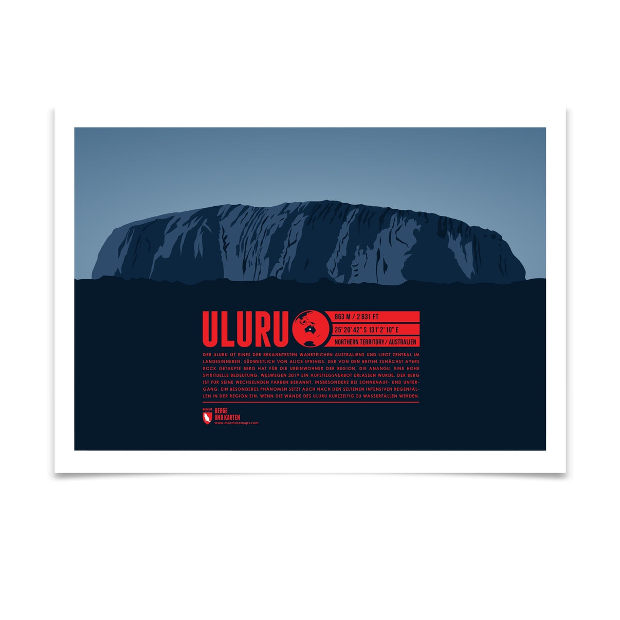 Uluru als illustrierter Druck von Marmota Maps (863 m)
