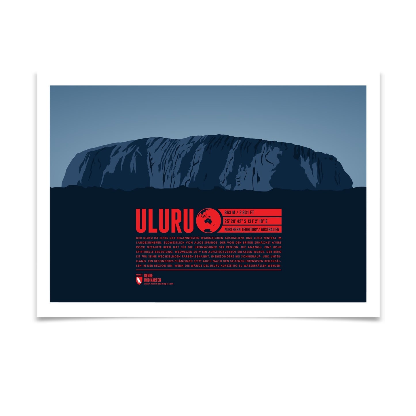 Uluru als illustrierter Druck von Marmota Maps (863 m)