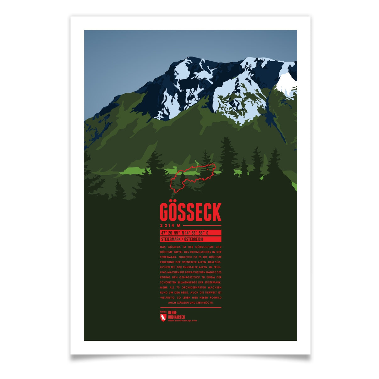Gößeck als illustrierter Druck von Marmota Maps (Eisenerzer Alpen)