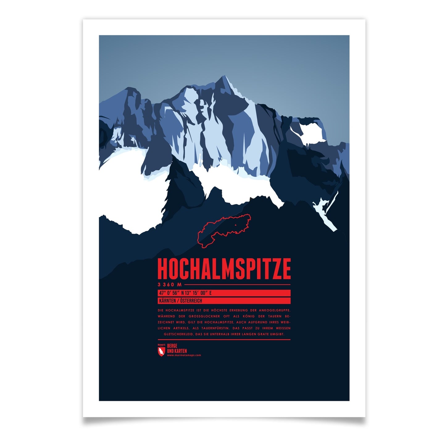 Hochalmspitze als illustrierter Druck von Marmota Maps (Hohe Tauern)