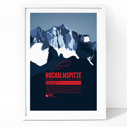 Hochalmspitze as an illustrated print by Marmota Maps in a wooden frame (3360 m, Hohe Tauern)
