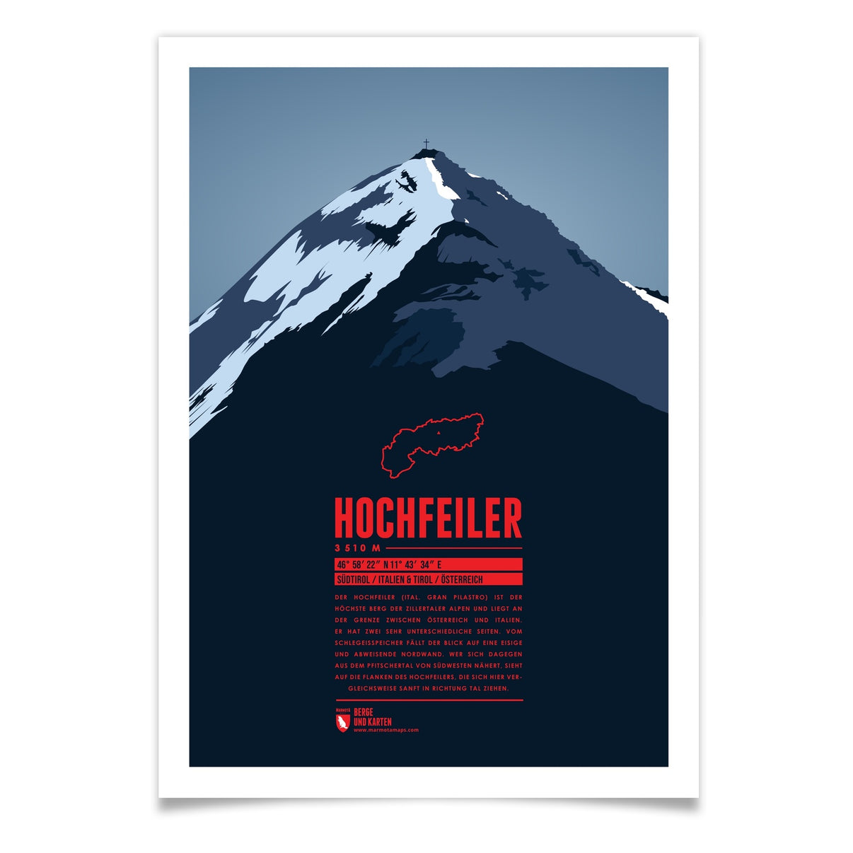 Hochfeiler als illustrierter Druck von Marmota Maps (Zillertaler Alpen mit Tuxer Alpen)