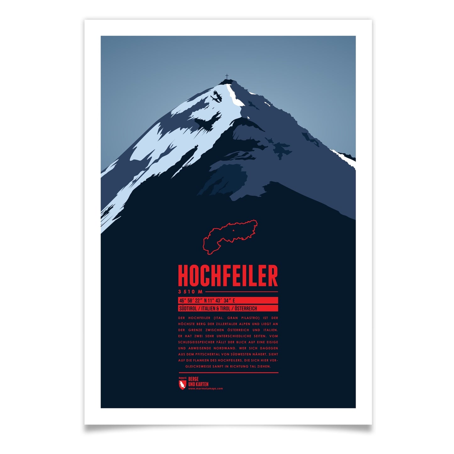 Hochfeiler als illustrierter Druck von Marmota Maps (Zillertaler Alpen mit Tuxer Alpen)
