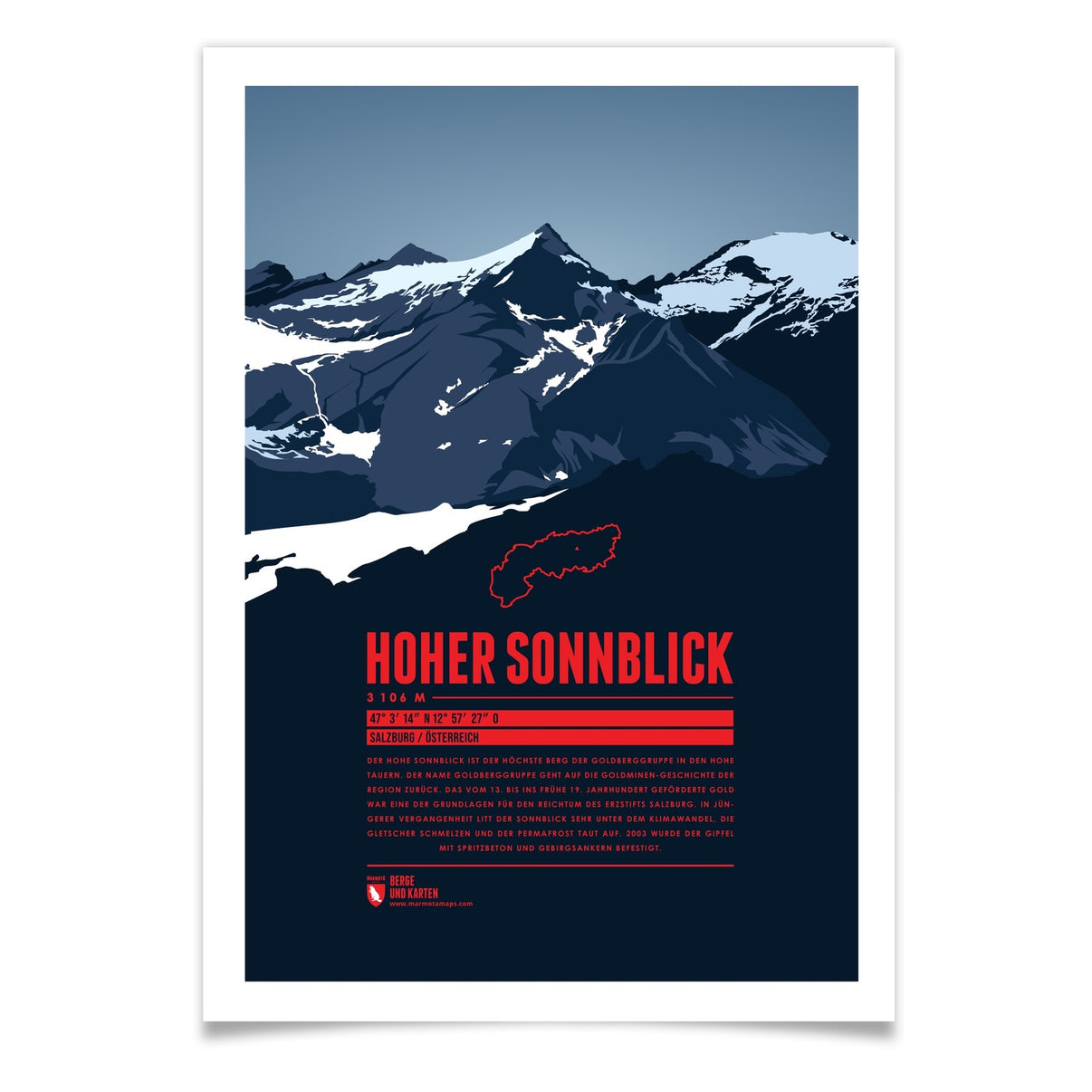 Hoher Sonnblick als illustrierter Druck von Marmota Maps (Hohe Tauern)