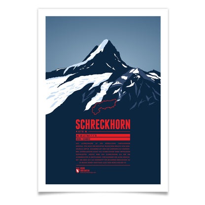 Schreckhorn als illustrierter Druck von Marmota Maps (4078 m, Berner Alpen)