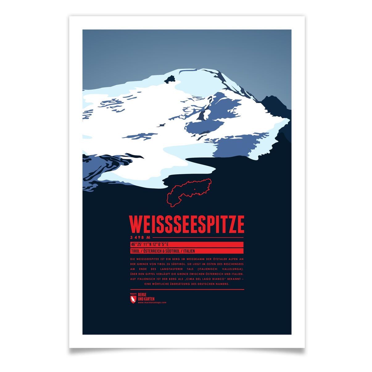 Weißseespitze als illustrierter Druck von Marmota Maps (3498 m, Ötztaler Alpen)
