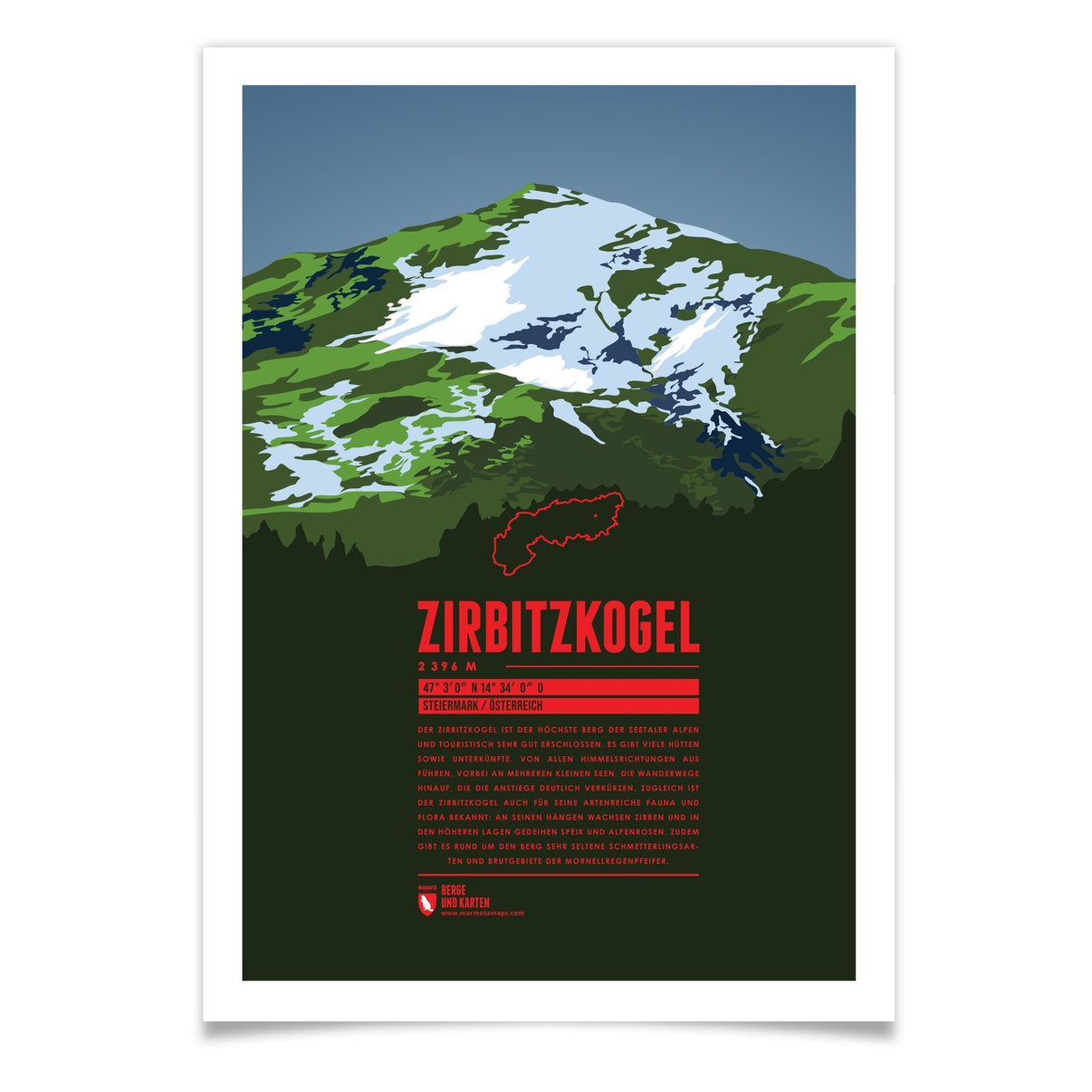 Zirbitzkogel als illustrierter Druck von Marmota Maps (2396 m, Lavanttaler Alpen und Gleinalpe)