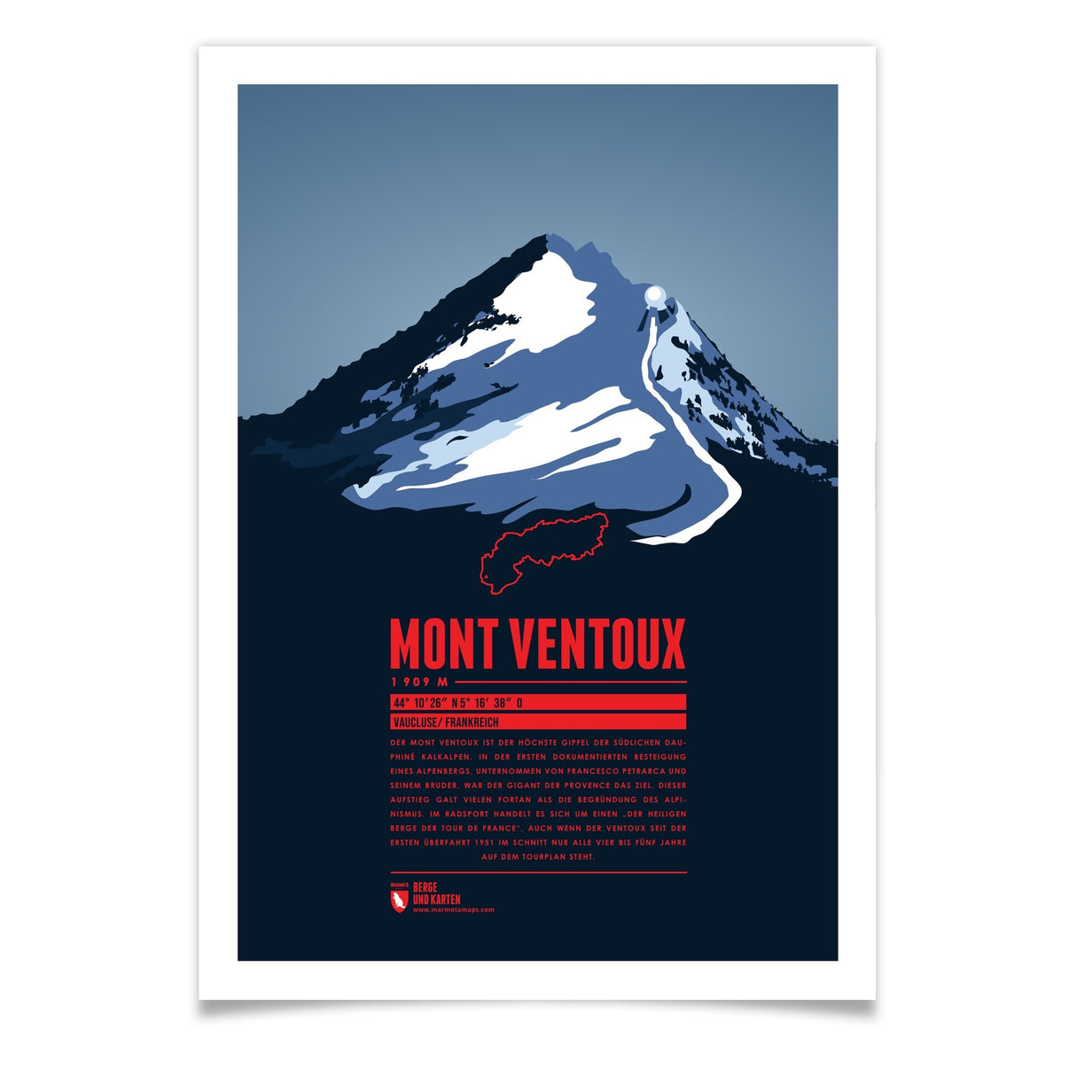 Mont Ventoux als illustrierter Druck von Marmota Maps (1909 m, Südliche Dauphine-Kalkalpen)