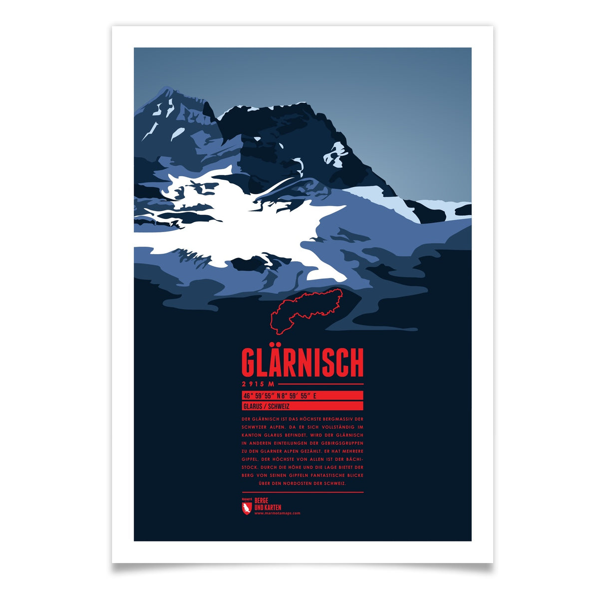 Glärnisch als illustrierter Druck von Marmota Maps (2915 m, Switzerland, Glarus)