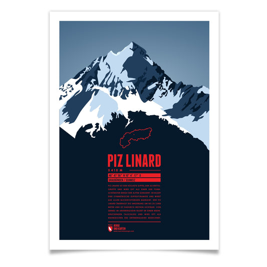 Piz Linard als illustrierter Druck von Marmota Maps (3410 m, Silvretta, Rätikon, Verwall und Samnaun)
