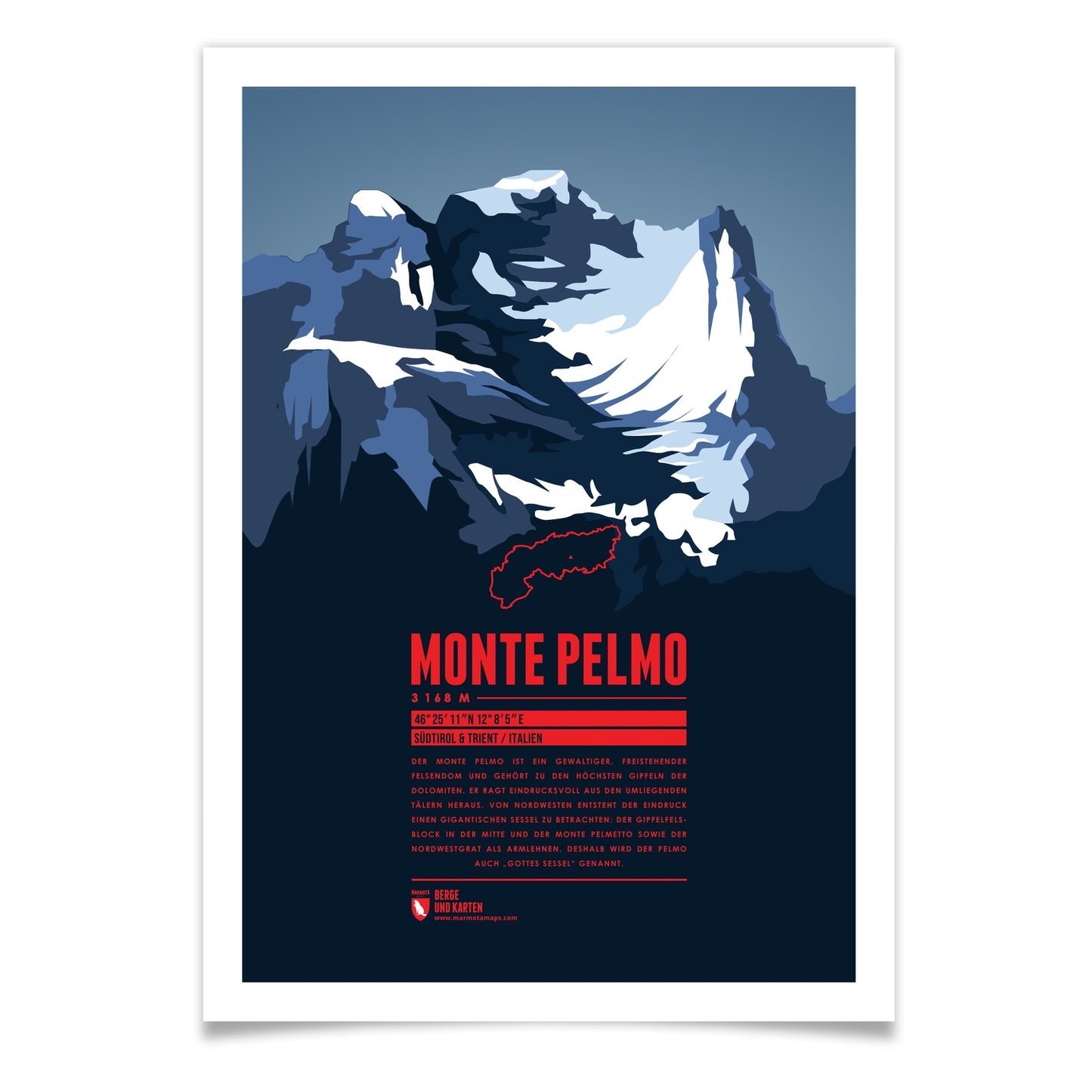 Monte Pelmo als illustrierter Druck von Marmota Maps (3168 m, Dolomiten und Fleimstaler Alpen)