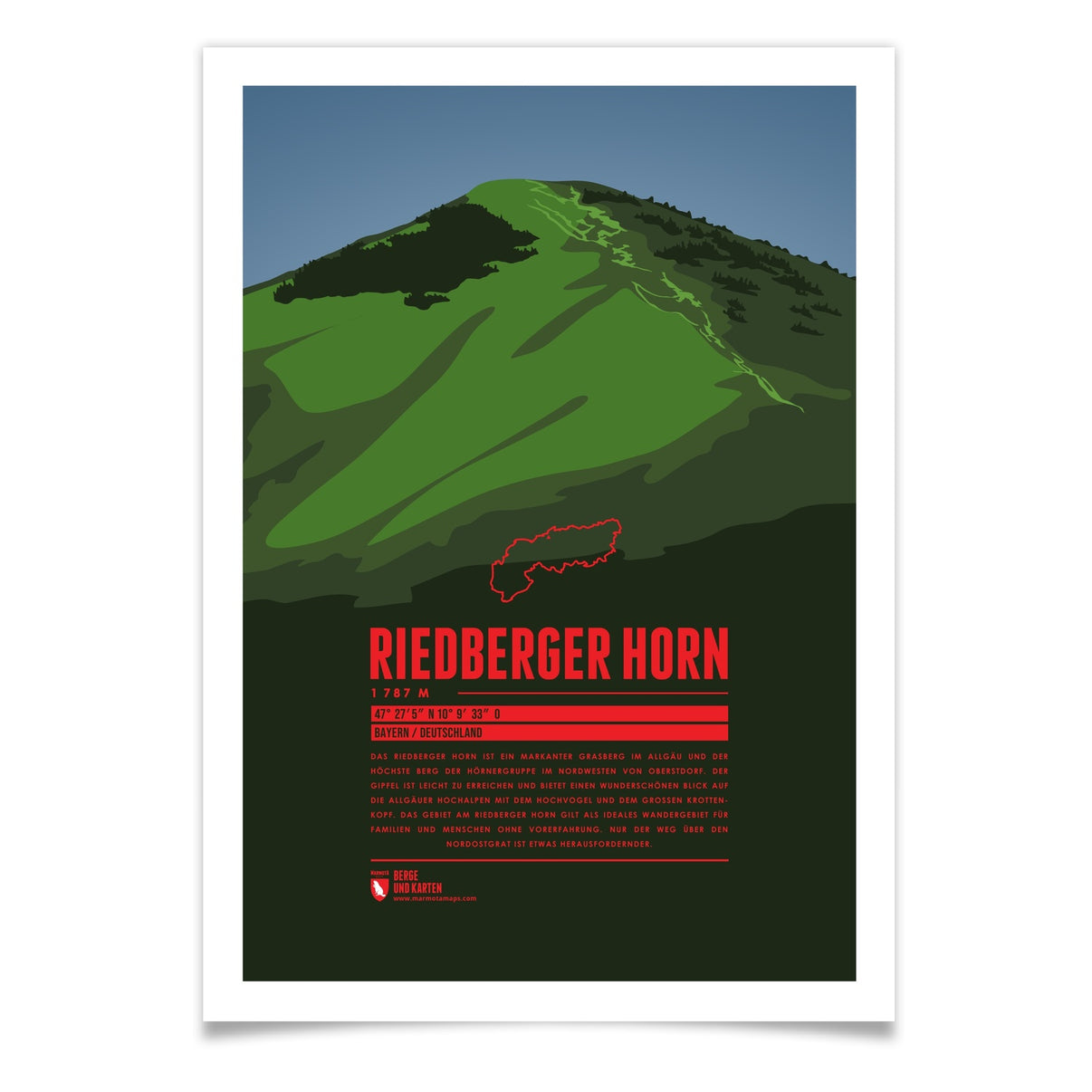 Riedberger Horn als illustrierter Druck von Marmota Maps (1787 m, Allgäuer Alpen und Bregenzerwaldgebirge)