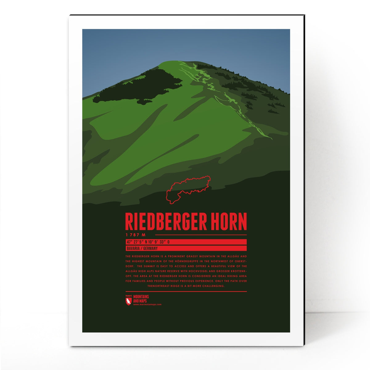 Riedberger Horn as an illustrated print by Marmota Maps on Aludibond (1787 m, Allgäuer Alpen und Bregenzerwaldgebirge)
