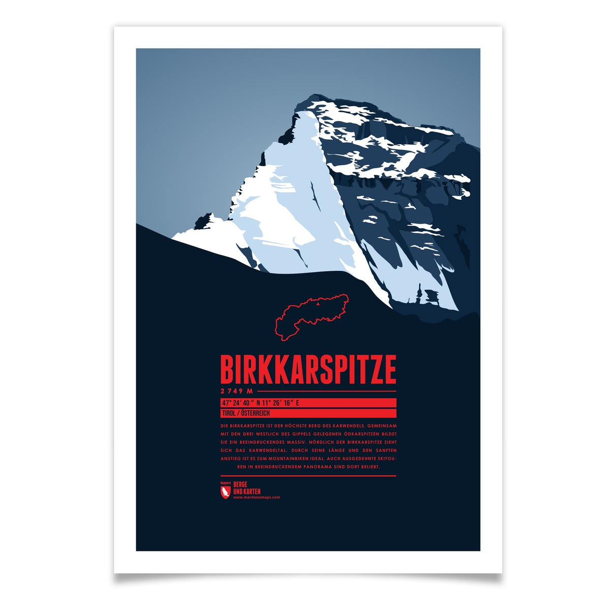 Birkkarspitze als illustrierter Druck von Marmota Maps (2749 m, Karwendel)