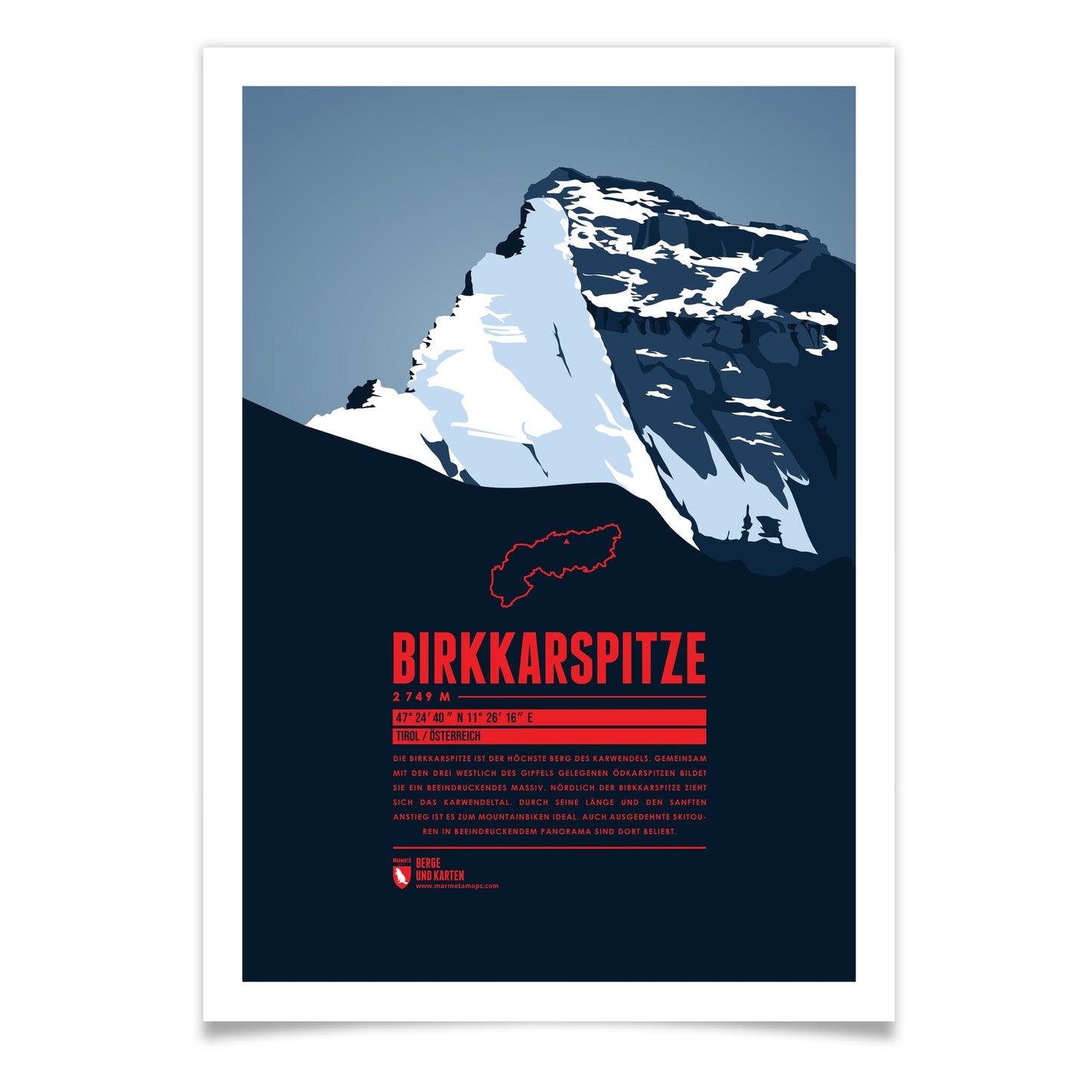 Birkkarspitze als illustrierter Druck von Marmota Maps (2749 m, Karwendel)