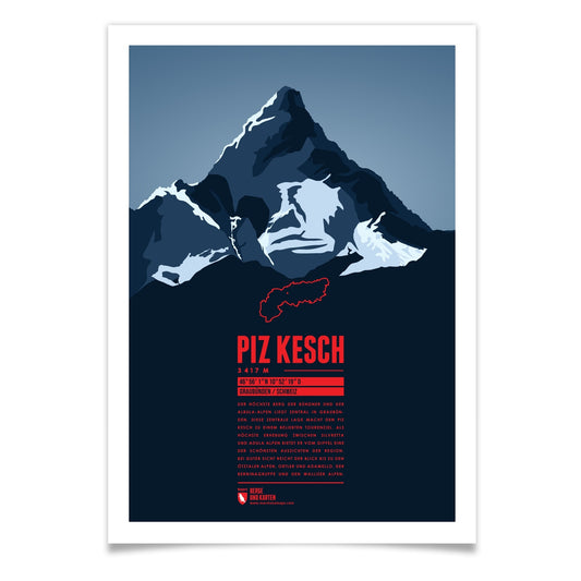 Piz Kesch als illustrierter Druck von Marmota Maps (3417 m, Bündner Alpen)