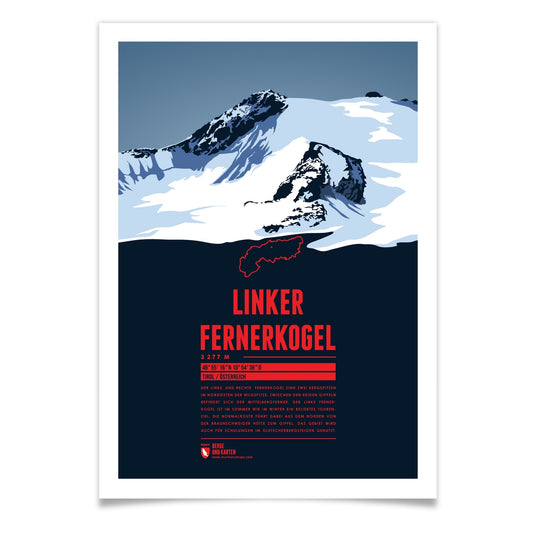 Linker Fernerkogel als illustrierter Druck von Marmota Maps (3277 m, Ötztaler Alpen)