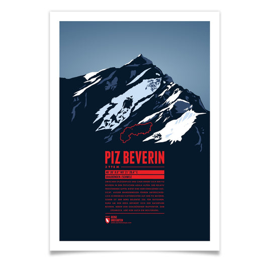 Piz Beverin als illustrierter Druck von Marmota Maps (2998 m, Adula-Alpen)