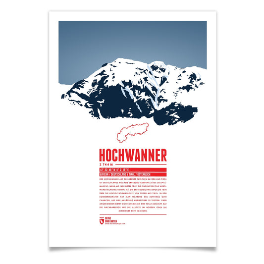 Hochwanner als illustrierter Druck von Marmota Maps (2744 m, Wettersteingebirge)