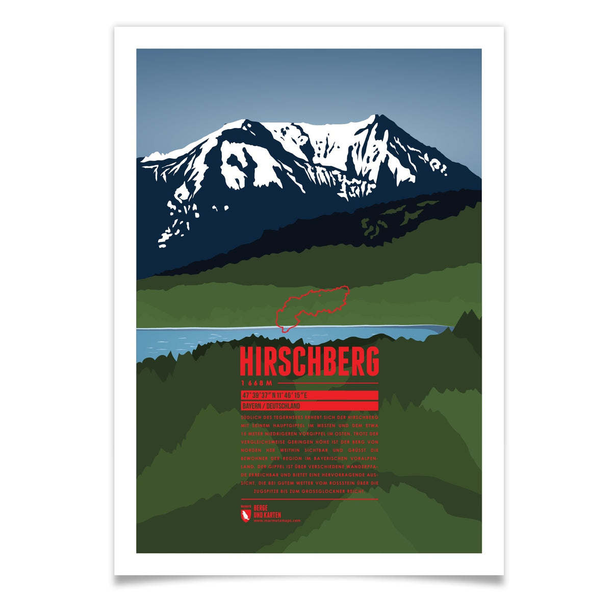 Hirschberg als illustrierter Druck von Marmota Maps (1668 m, Mangfallgebirge (Tegernseer Berge))