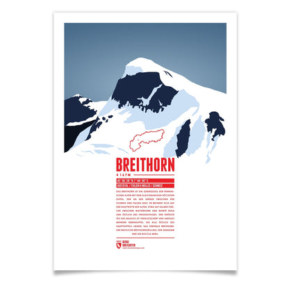 Breithorn als illustrierter Druck von Marmota Maps (4164 m, Walliser Alpen)