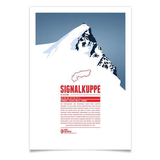 Signalkuppe als illustrierter Druck von Marmota Maps (4554 m, Walliser Alpen)