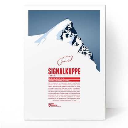 Signalkuppe als illustrierter Druck von Marmota Maps auf Hartschaum (4554 m, Walliser Alpen)