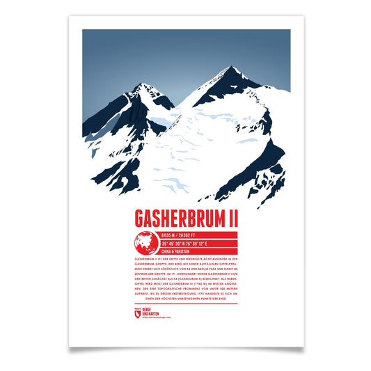 Gasherbrum II als illustrierter Druck von Marmota Maps (8035 m, Karakorum)