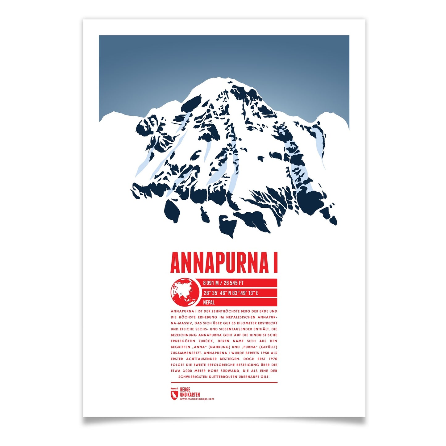 Annapurna I als illustrierter Druck von Marmota Maps (8091 m, Himalaya)
