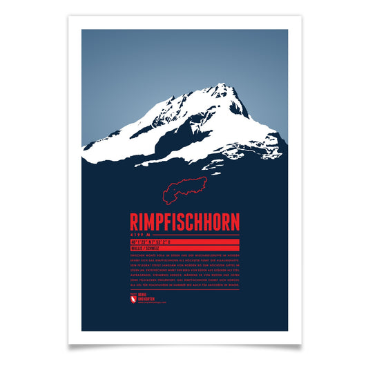 Rimpfischhorn als illustrierter Druck von Marmota Maps (4199 m, Walliser Alpen)