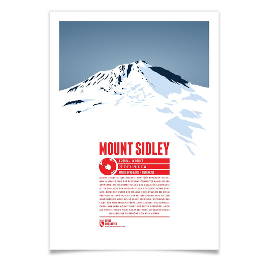 Mount Sidley als illustrierter Druck von Marmota Maps (4285 m, Executive Committee Range)