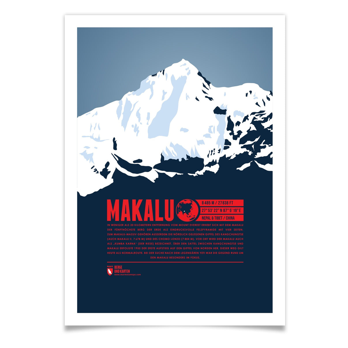 Makalu als illustrierter Druck von Marmota Maps (8485 m, Himalaya)