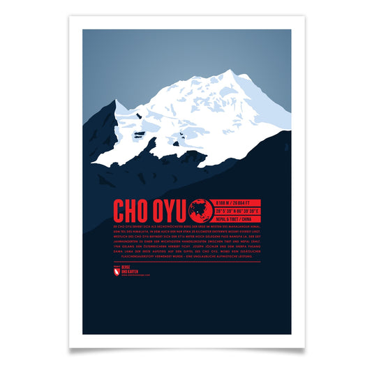 Cho Oyu als illustrierter Druck von Marmota Maps (8188 m, Himalaya)