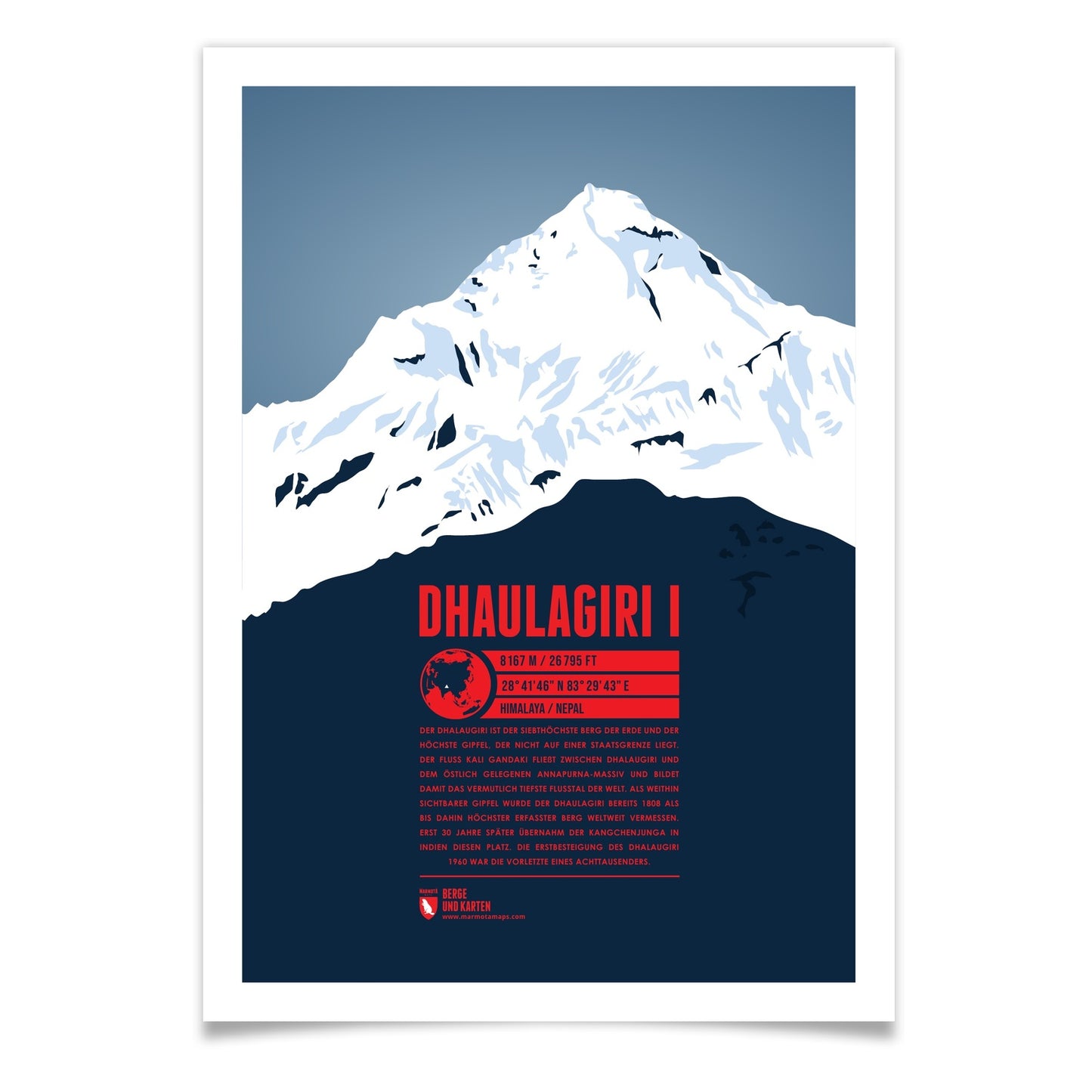 Dhaulagiri I als illustrierter Druck von Marmota Maps (8167 m, Himalaya)