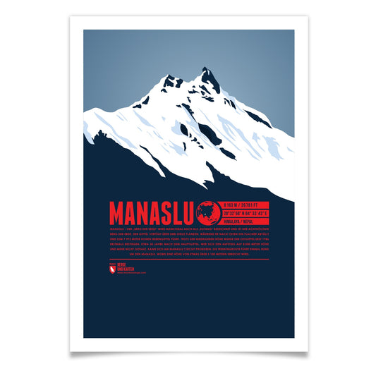 Manaslu als illustrierter Druck von Marmota Maps (8163 m, Himalaya)