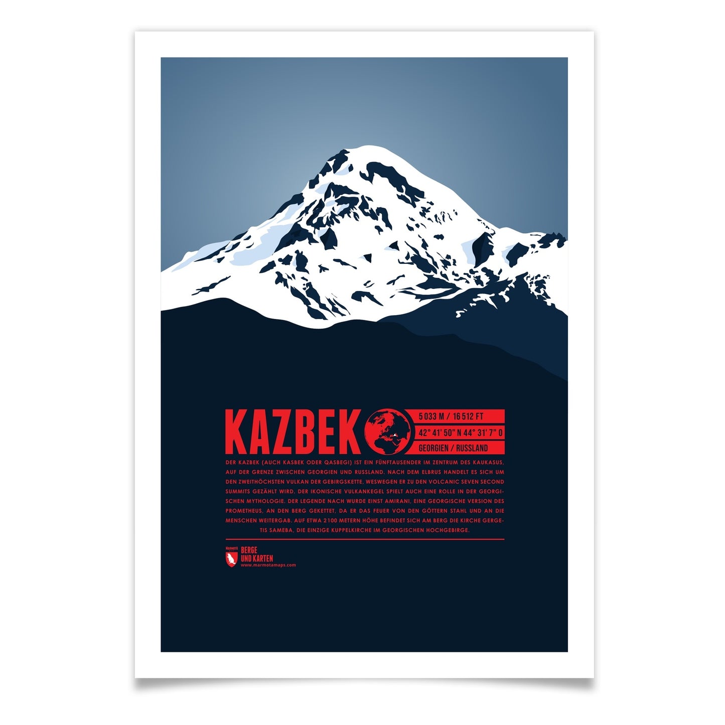 Kazbek als illustrierter Druck von Marmota Maps (5033 m, Kaukasus)