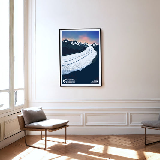 Aletschgletscher als Druck an einer Wand hängend
