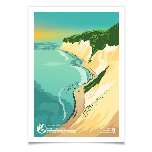 Kreidefelsen Rügen als illustrierter Druck von Marmota Maps