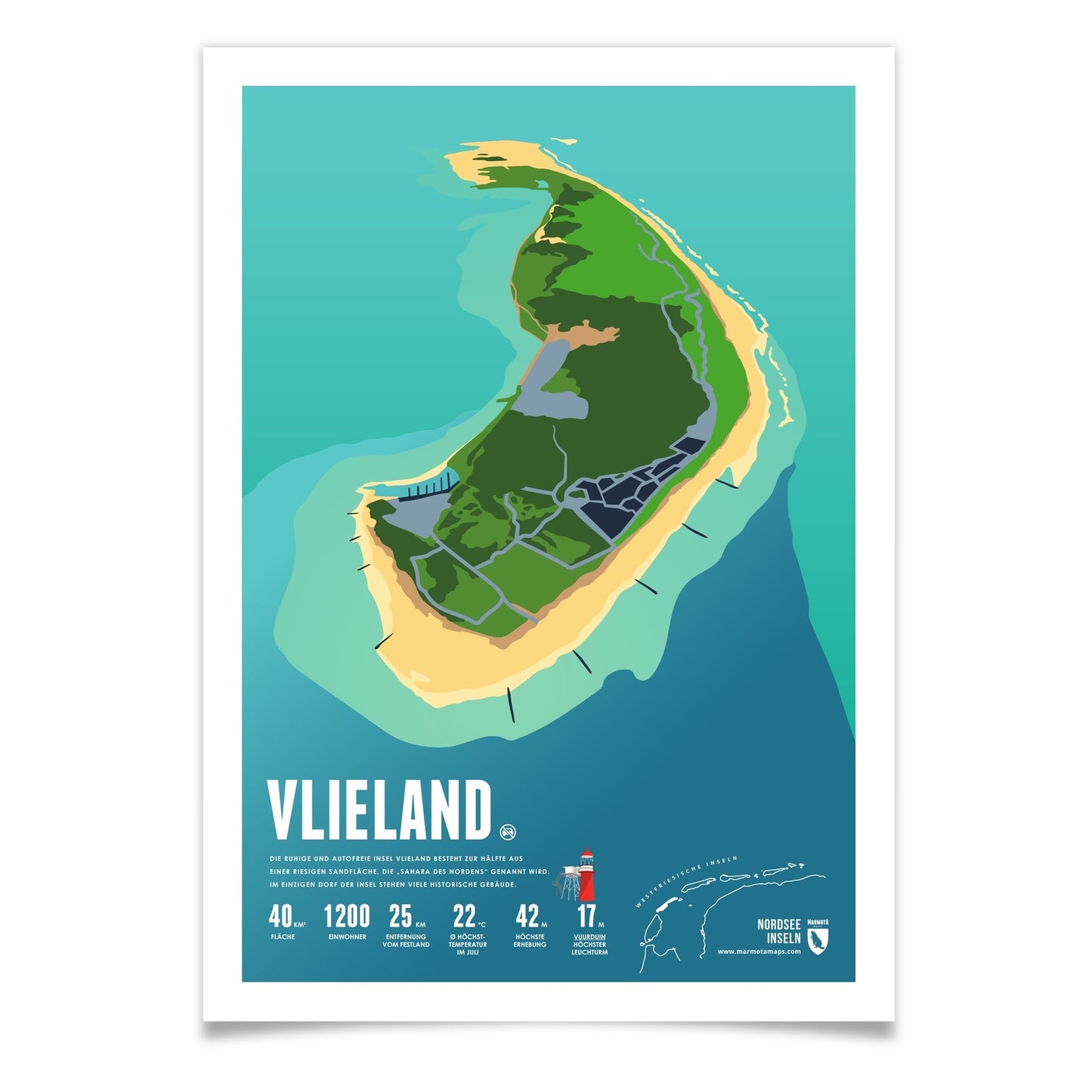 Vlieland als illustrierter Druck von Marmota Maps (Westfriesische Inseln)
